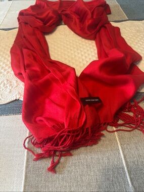Jones New York Vibrant Red Fringe Wrap Scarf